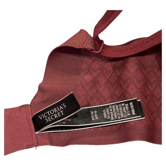 Victoria's Secret Lined Demi Bra 34D Burgundy/ Gold Satin - Picture 7 of 7
